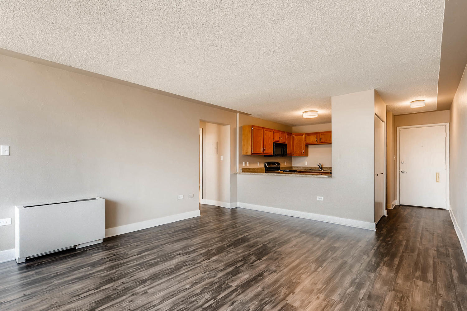 Our Apartment Living Room and Kitchen at Scandia Apartments in Englewood, Colorado