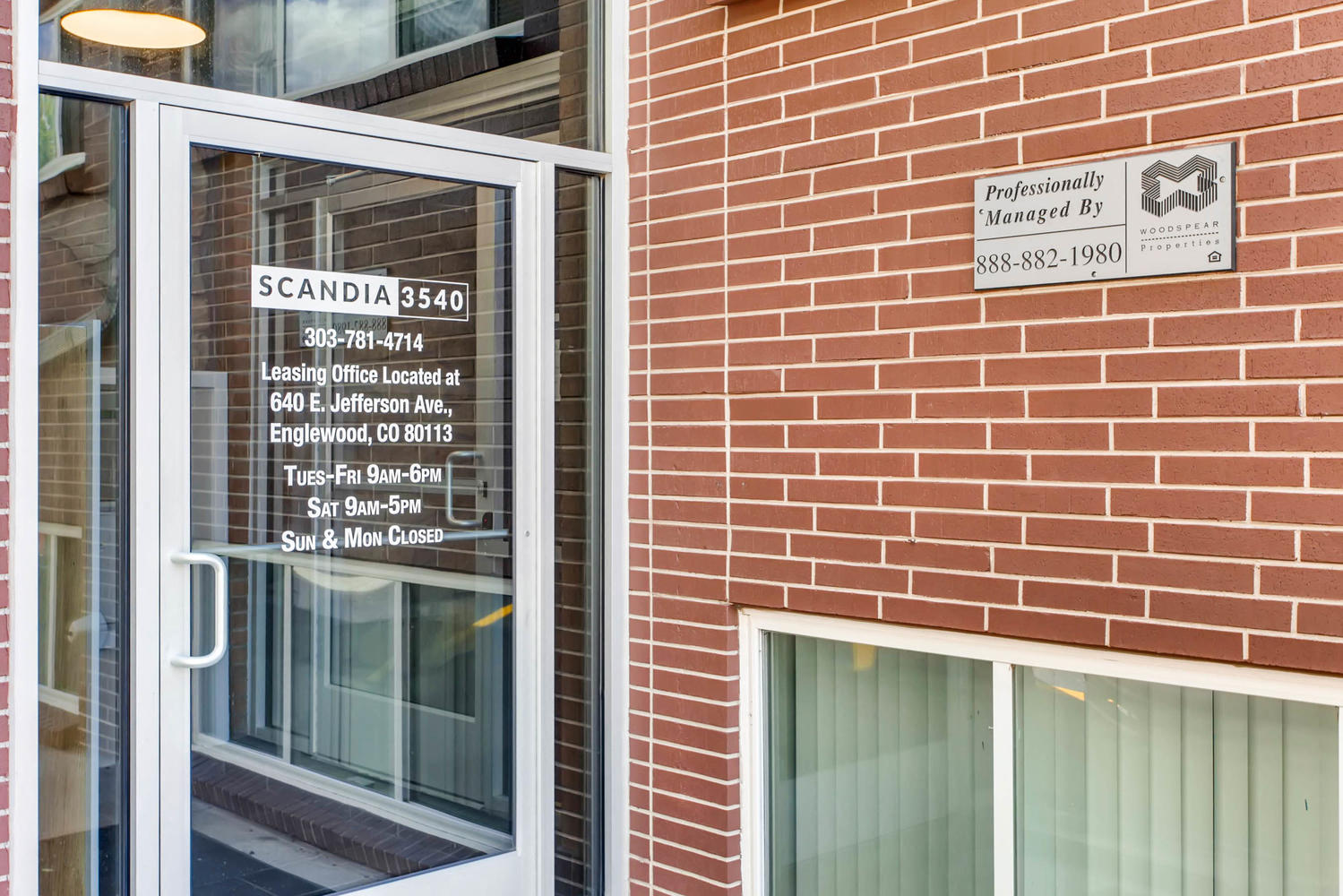 Our Apartment Building Front Entrance at Scandia Apartments in Englewood, Colorado