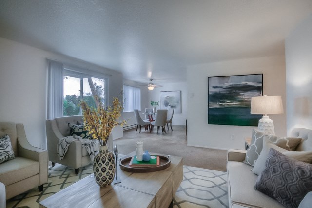 Living Room Interior at Woodcreek Apartments, Fairview, Oregon