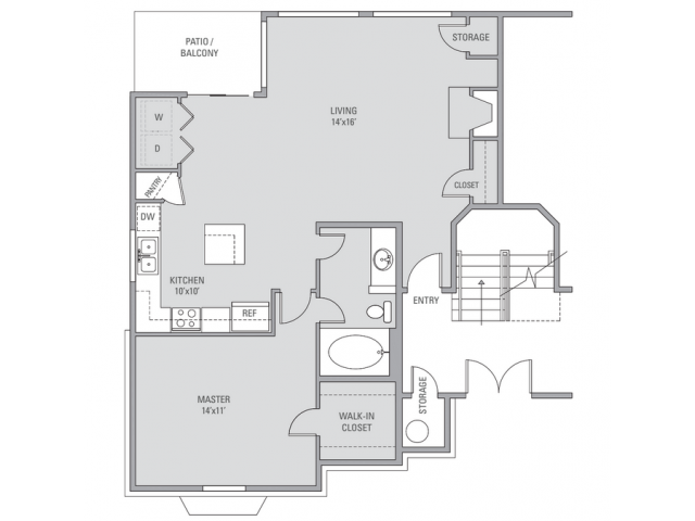 a floor plan of a 1 bedroom apartment with a bathroom and a closet