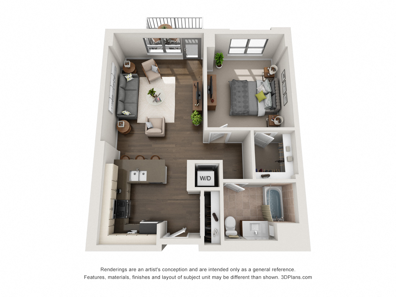 1 Bed 1 Bath Plan 1I Floor Plan 784 sq. ft. at The Madison at Racine, Chicago, IL, 60607