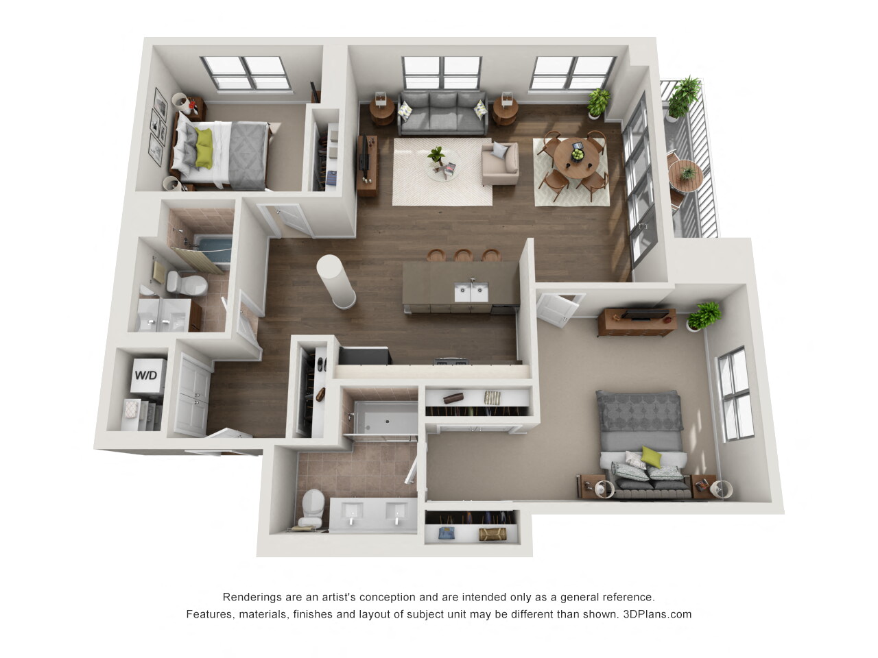 2 Bed 2 Bath Plan2J Floor Plan 1,319 sq. ft. at The Madison at Racine, Chicago, IL