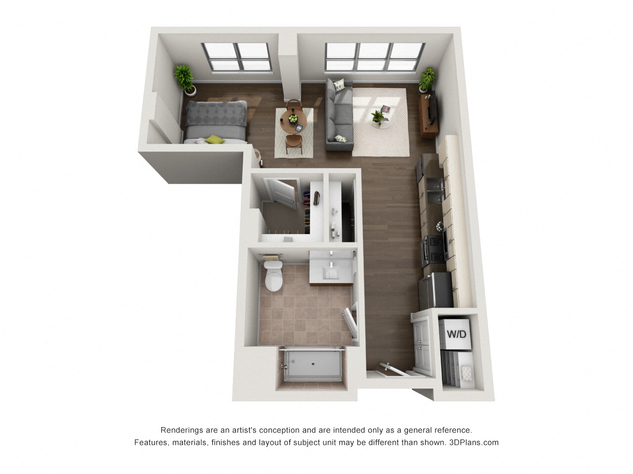 Plan C2 Floor Plan 632 sq. ft. at The Madison at Racine, Illinois, 60607