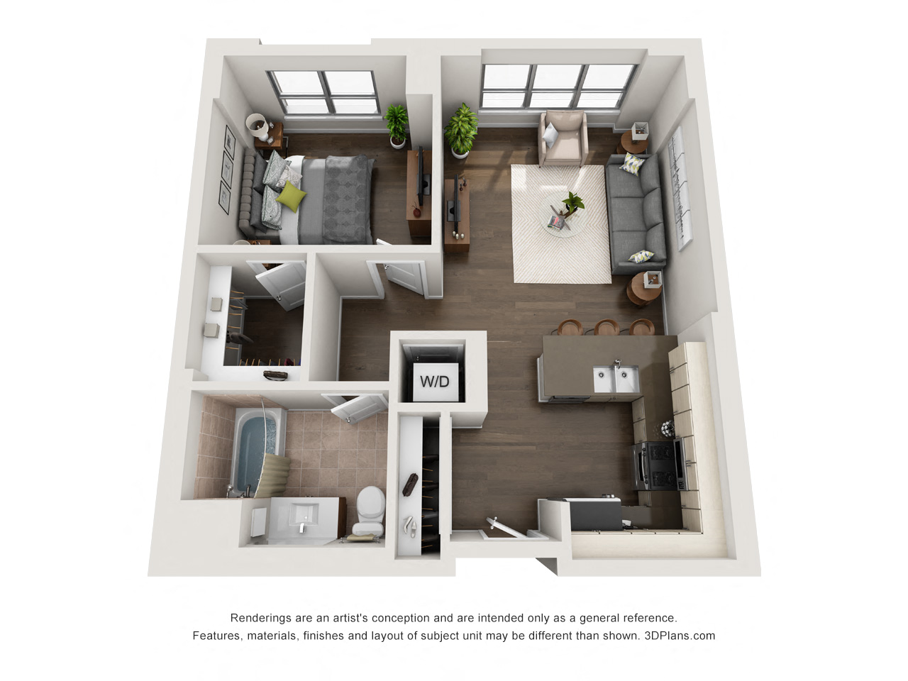 1E Floorplan 698 sq. ft. at The Madison at Racine, Chicago, 60607