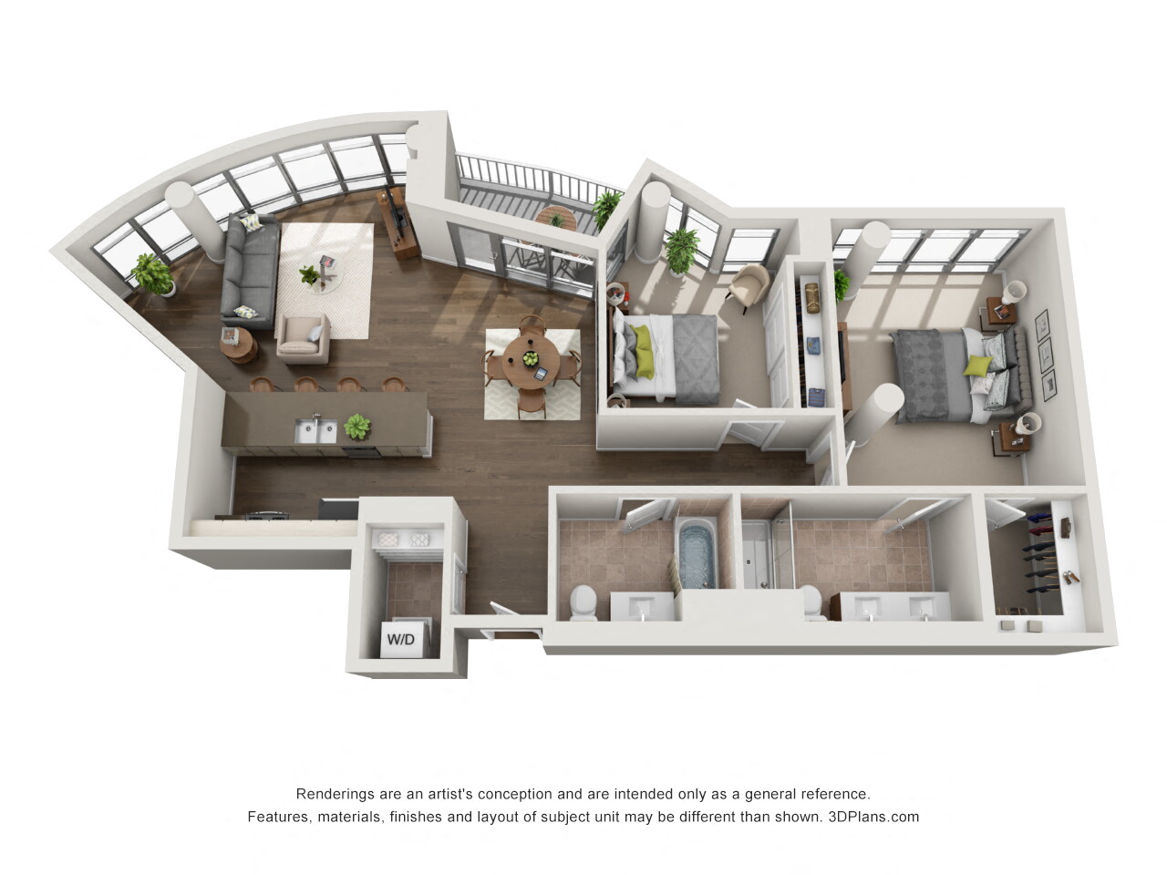2 Bed 2 Bath Plan2H Floor Plan 1,233 sq. ft. at The Madison at Racine, Illinois