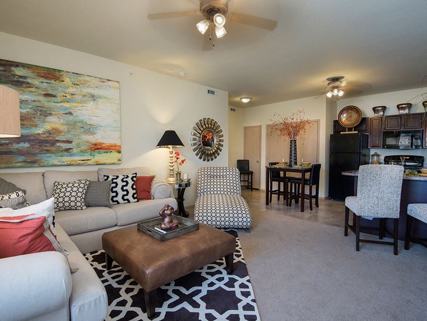 a living room with a couch and a table