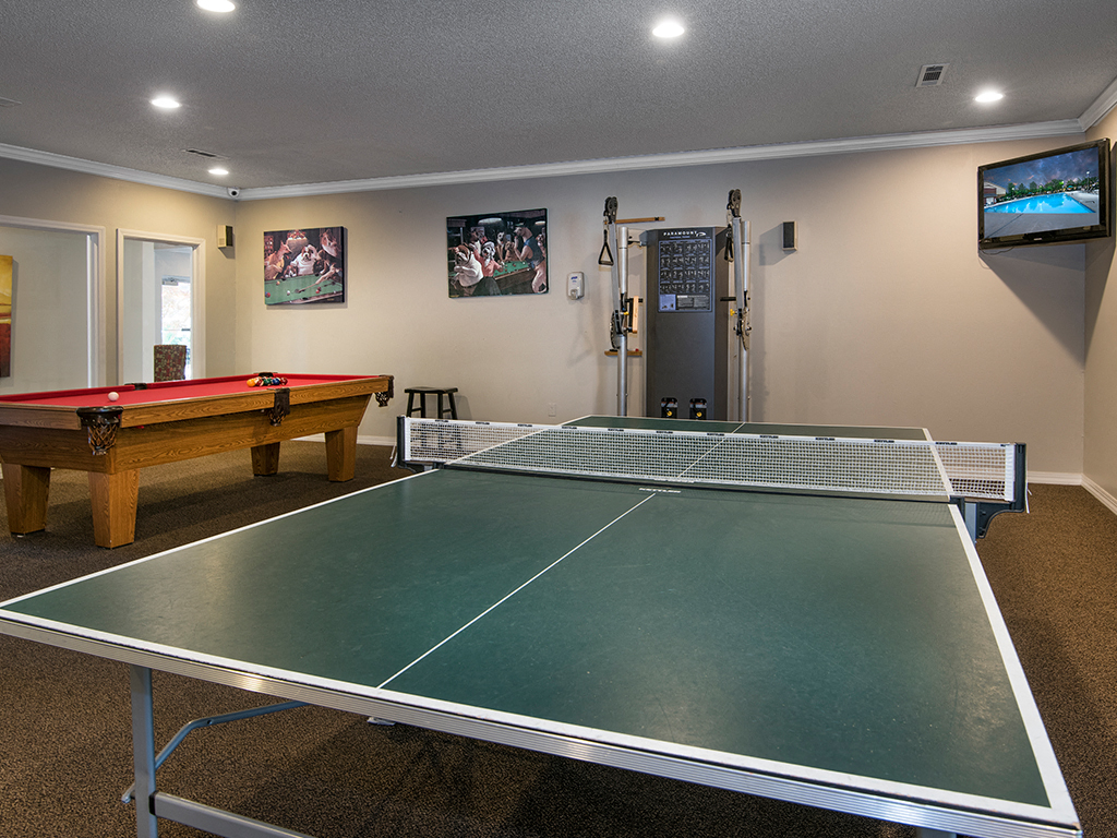 a game room with a ping pong table and a pool table