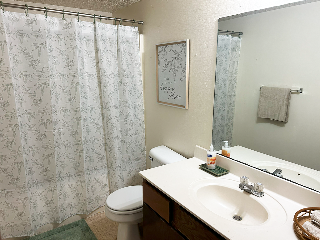 a bathroom with a sink and a toilet and a shower