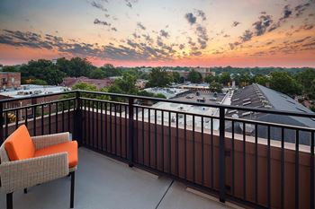 The Rooftop Deck With Views Of The Skyline at The Edison Lofts Apartments, Raleigh, 27601