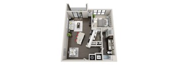 1 Bedroom 1 Bath A10 3D Floor Plan Layout at The Edison Lofts Apartments, North Carolina
