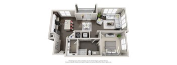 1 Bedroom 1 Bath A12 3D Floor Plan Layout at The Edison Lofts Apartments, North Carolina, 27601