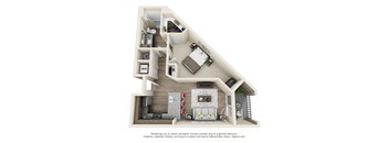 1 Bedroom 1 Bath A1 3D Floor Plan Layout at The Edison Lofts Apartments, Raleigh, North Carolina