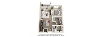1 Bedroom 1 Bath A2 3D Floor Plan Layout at The Edison Lofts Apartments, Raleigh, 27601