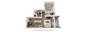 1 Bedroom 1 Bath A3 3D Floor Plan Layout at The Edison Lofts Apartments, Raleigh, NC, 27601