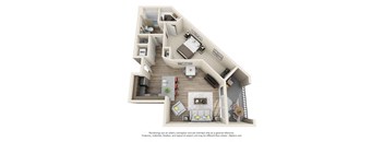 1 Bedroom 1 Bath A4 3D Floor Plan Layout at The Edison Lofts Apartments, Raleigh, 27601