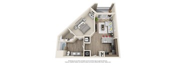 1 Bedroom 1 Bath A6 3D Floor Plan Layout at The Edison Lofts Apartments, North Carolina, 27601