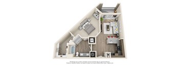 1 Bedroom 1 Bath A7 3D Floor Plan Layout at The Edison Lofts Apartments, Raleigh, North Carolina