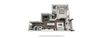 1 Bedroom 1 Bath A8 3D Floor Plan Layout at The Edison Lofts Apartments, North Carolina