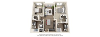 2 Bedroom 2 Bath B1 3D Floor Plan Layout at The Edison Lofts Apartments, North Carolina, 27601