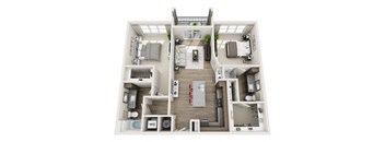 2 Bedroom 2 Bath B2 3D Floor Plan Layout at The Edison Lofts Apartments, Raleigh, NC
