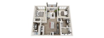 2 Bedroom 2 Bath B2a 3D Floor Plan Layout at The Edison Lofts Apartments, North Carolina, 27601