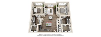 2 Bedroom 2 Bath B3 3D Floor Plan Layout at The Edison Lofts Apartments, Raleigh, North Carolina