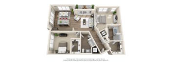 2 Bedroom 2 Bath B5 3D Floor Plan Layout at The Edison Lofts Apartments, North Carolina, 27601