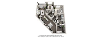 2 Bedroom 2 Bath B7 3D Floor Plan Layout at The Edison Lofts Apartments, Raleigh, NC