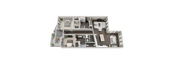 Townhouse 4 3D Floor Plan Layout at The Edison Lofts Apartments, Raleigh