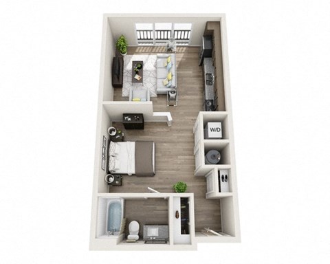 Studio S2 3D Floor Plan Layout at The Edison Lofts Apartments, North Carolina