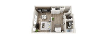 Studio S3 3D Floor Plan Layout at The Edison Lofts Apartments, Raleigh, NC