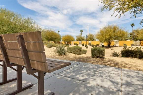 a wooden bench sitting on a sidewalk in a park