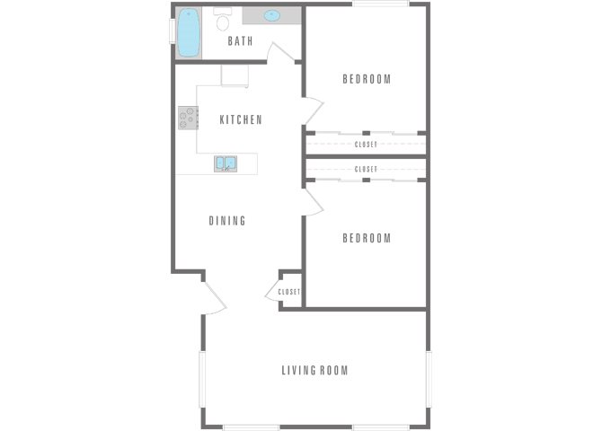 2 Bedroom 1 Bath Apartment Floor Plan 4