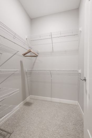 Empty walk in closet with wire shelving