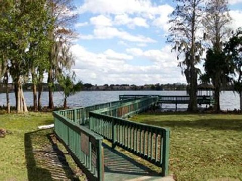 a park with benches overlooking a body of water