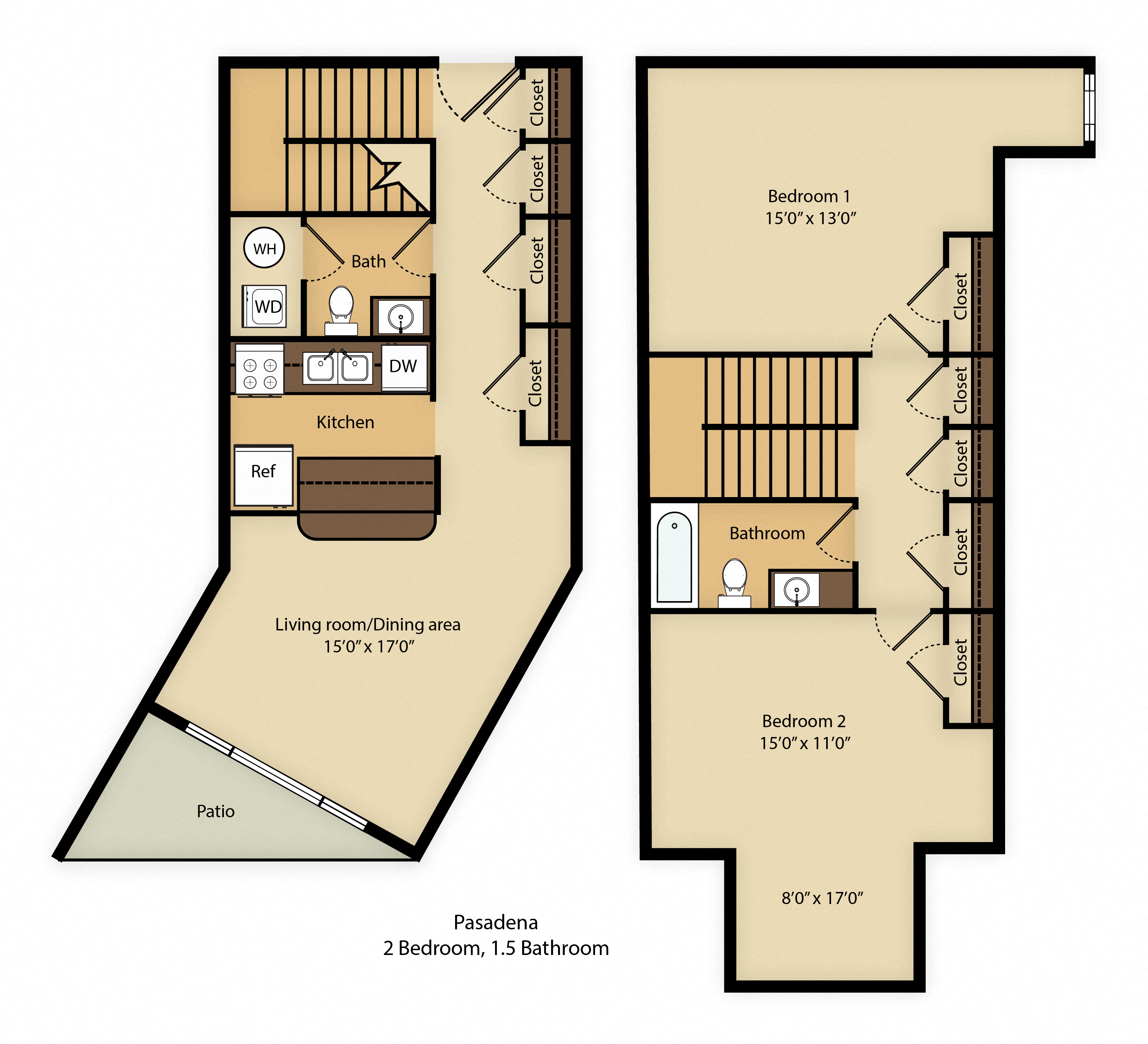 2 Bed 1.5 Bath