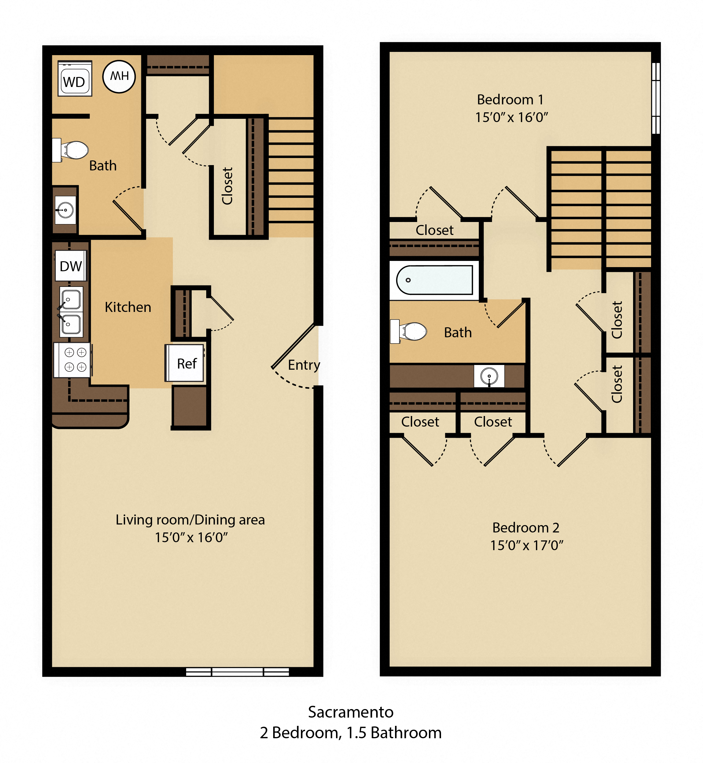 2 Bed 1.5 Bath