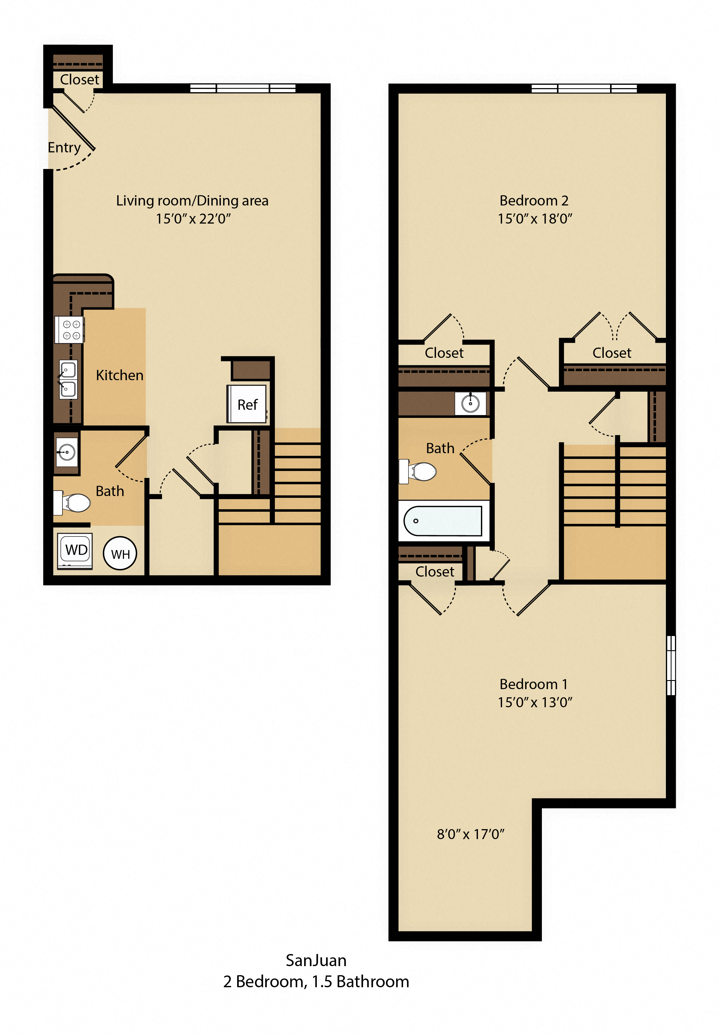 2 Bed 1.5 Bath
