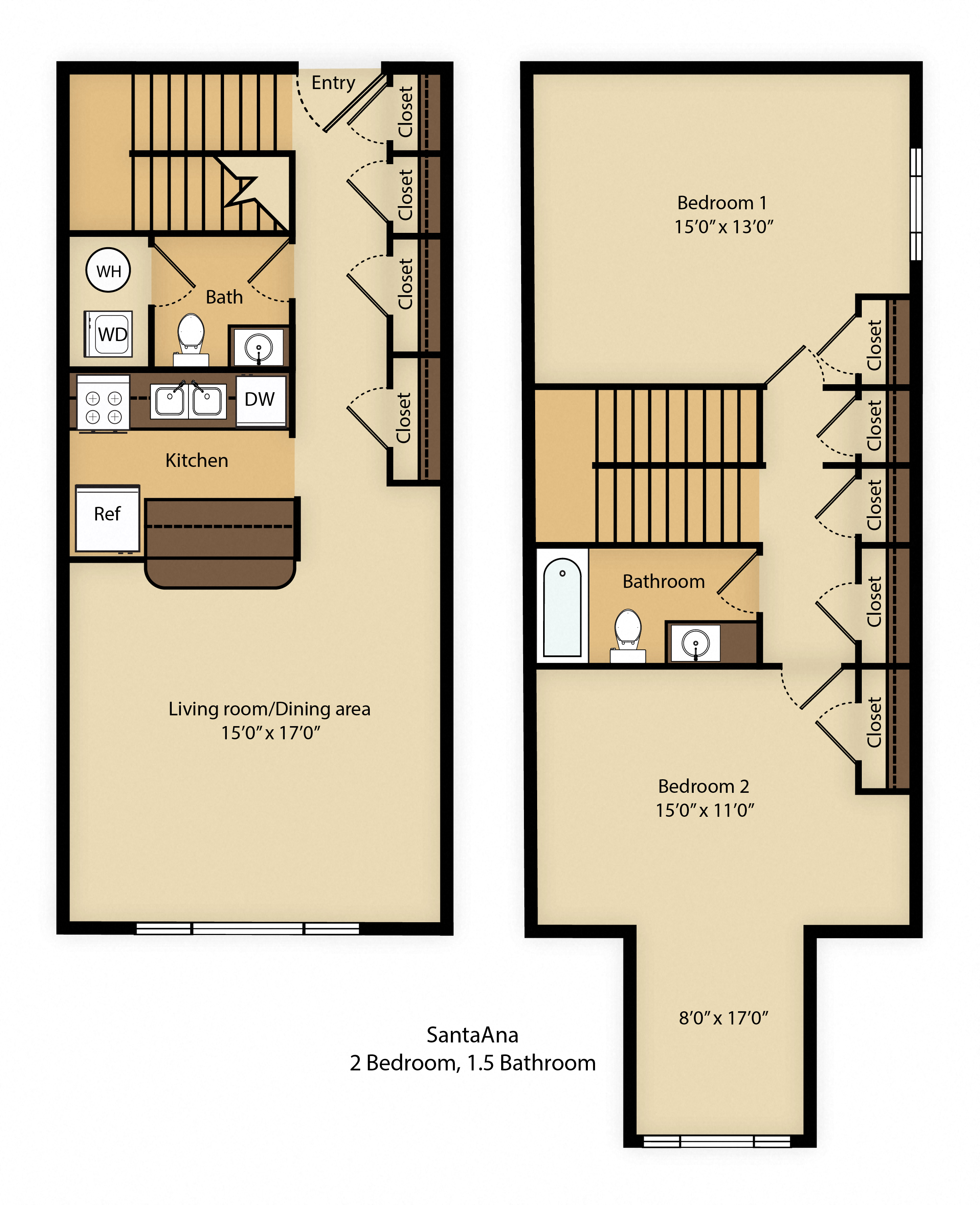 2 Bed 1.5 Bath