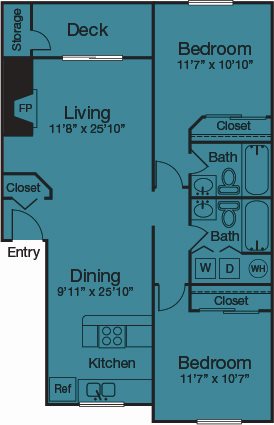 2 Bedrooms 2 Baths Floor Plan 4