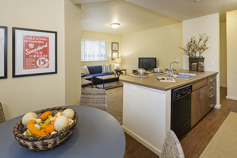 Full kitchen with dining area view Copper River Apartments For Rent l Spokane WA 99224