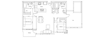 2 bedroom + 2 bathroom apartment floor plan at Summhill Village apartments at Nanaimo, BC