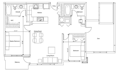 2 bedroom + 2 bathroom apartment floor plan at Summhill Village apartments at Nanaimo, BC