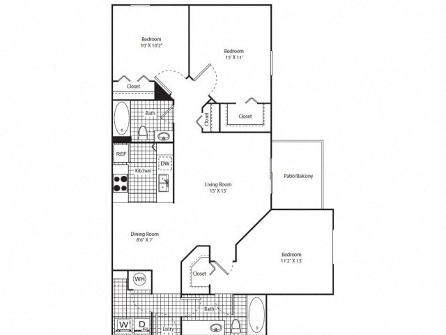 Three Bedroom Two Bathroom Floor Plan Patio Balcony Miramar Florida