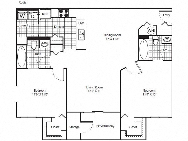 Two Bedrooms Two Bathrooms Floor Plan Patio Balcony  Miramar Florida