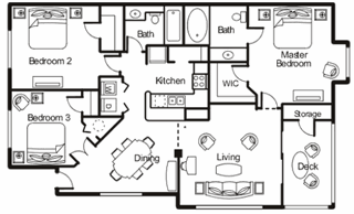 Duval Floor plan 3 bed 2 bath  Bridgewater St. Petersburg Florida at  Bridgewater Apartments ,St. Petersburg, Florida,FL