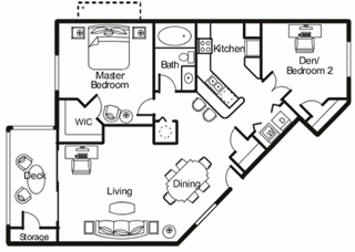 Winward floor plan 2 bed 1 bath   at Bridgewater Apartments ,St. Petersburg, Florida, 33716
