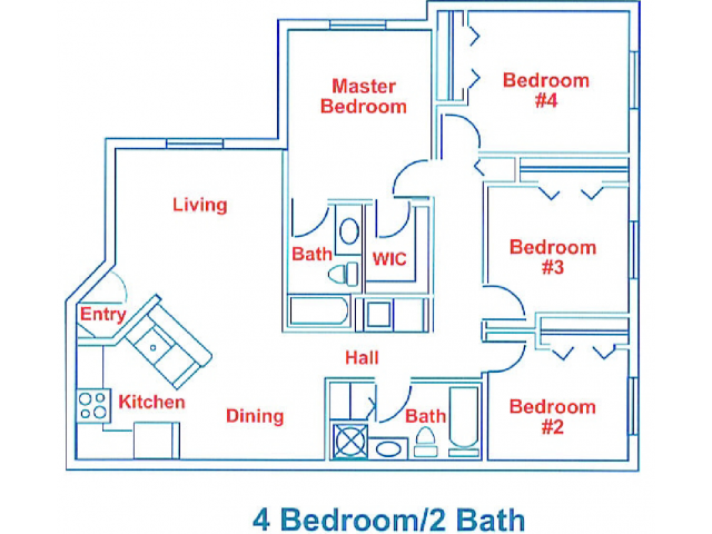 Four Bedroom Two Bath Floor Plan 5