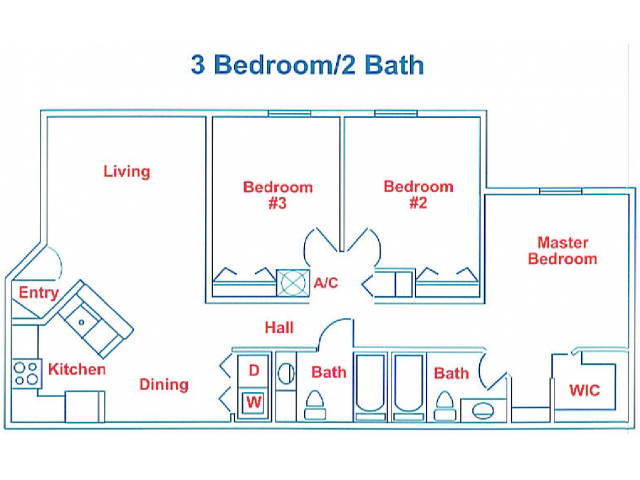 Three Bedroom Two Bath Floor Plan 3