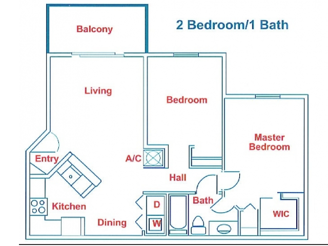 Two Bed One Bath Renovated Floor Plan 8